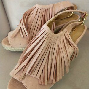 Pink Suede Fringed Wedges